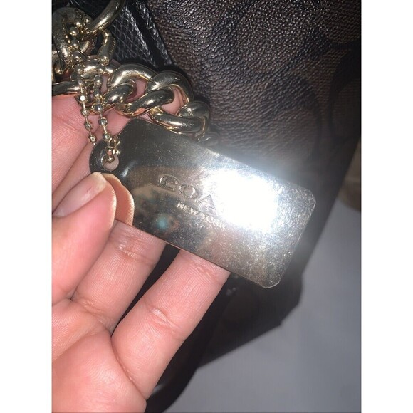 Women's Coach bag  Ava Chain Tote Signature Canvas in Brown/Black Authentic - Picture 10 of 15